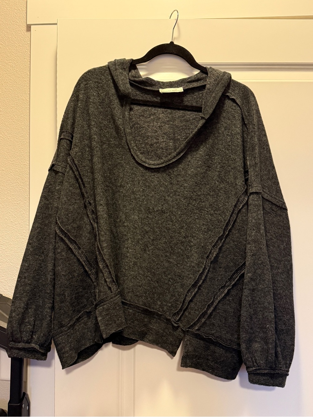 Zenana Outfitters Charcoal Hooded Raw-Seam Pullover